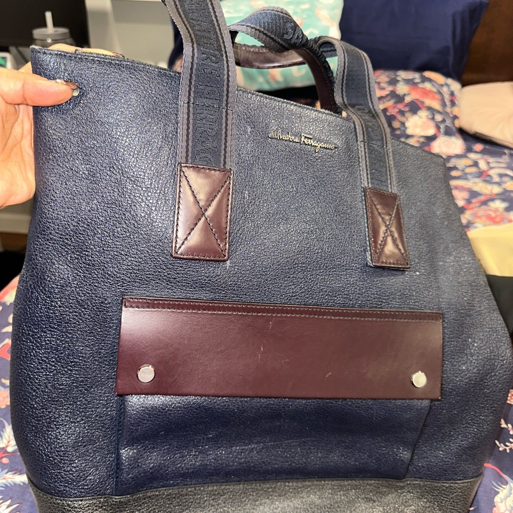Salvatore Ferragamo Navy and Brown office laptop women's Bag